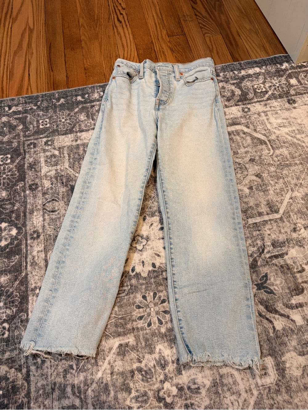 Levi's Pale Blue Straight-Leg Jeans with Frayed Hem